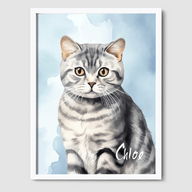 Watercolor Bright Blue Poster One, Two or Three Pets Poster One 8"x10" White