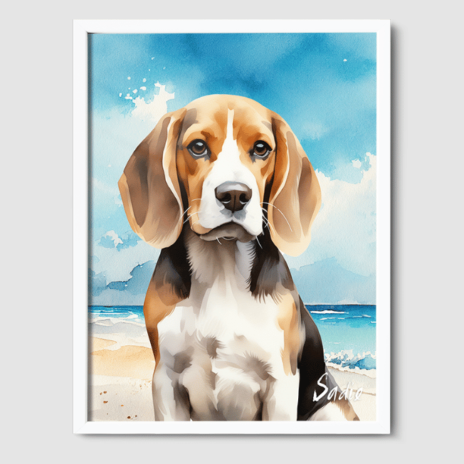 Watercolor 1 Pet Portrait  PetPortraits.com Coastal Calm 8" x 10" Poster - White Frame