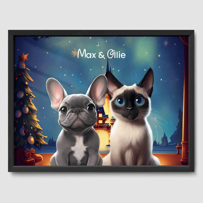 Cartoon 2 Pet Portrait  PetPortraits.com Christmas 12" x 16" Poster - Black Frame