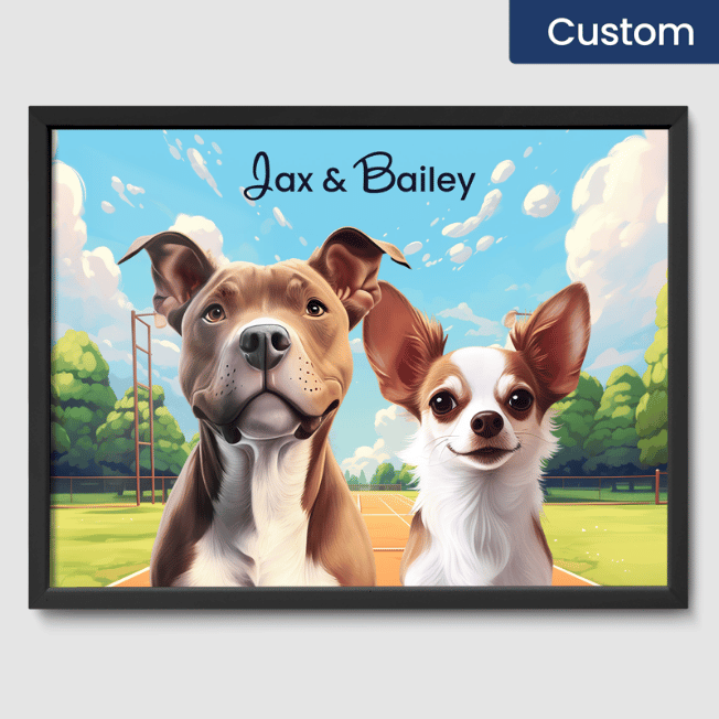 Cartoon 2 Pet Portrait  PetPortraits.com Custom 12" x 16" Poster - Black Frame