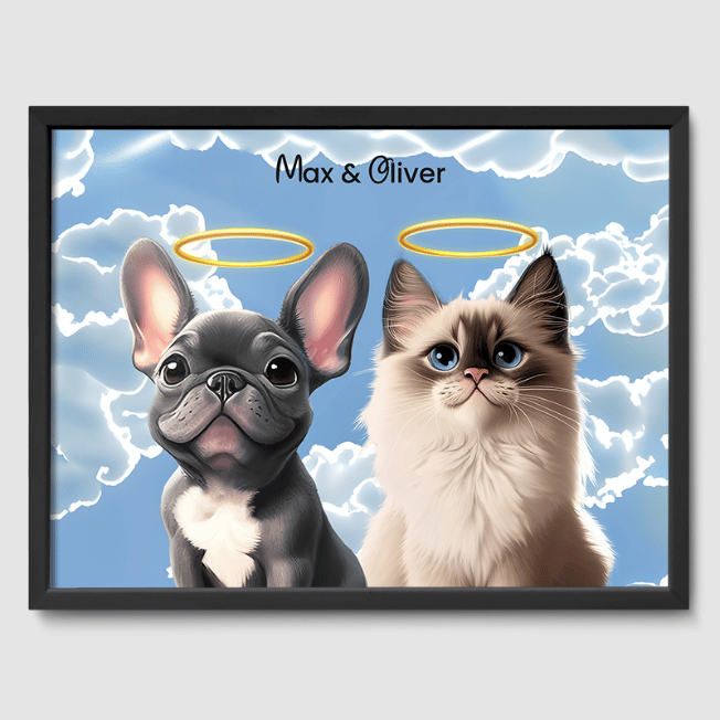 Cartoon Memorial Poster One, Two or Three Pets Poster Two 12"x16" Black
