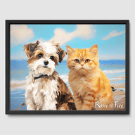 Classic Bright Beach Poster One, Two or Three Pets Poster Two 12"x16" Black
