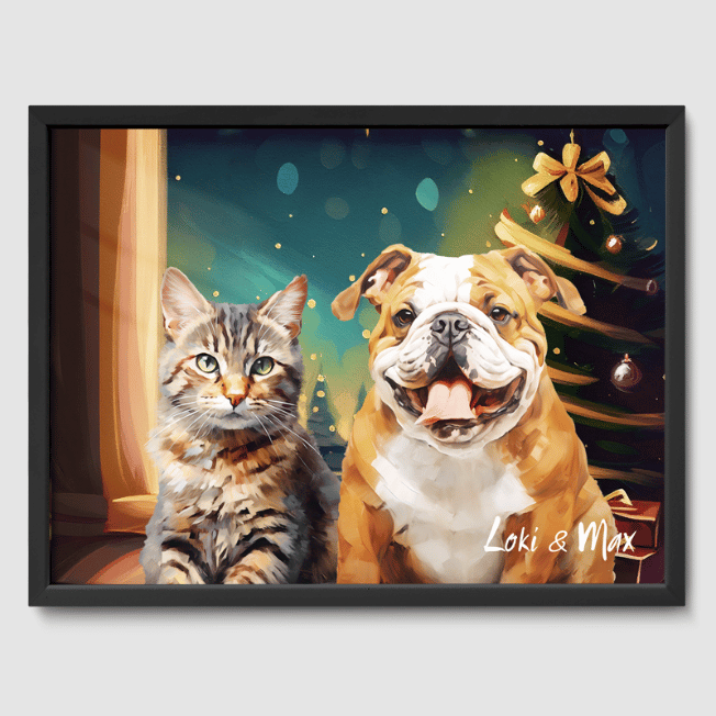 Classic 2 Pet Portrait  PetPortraits.com Christmas 12" x 16" Poster - Black Frame