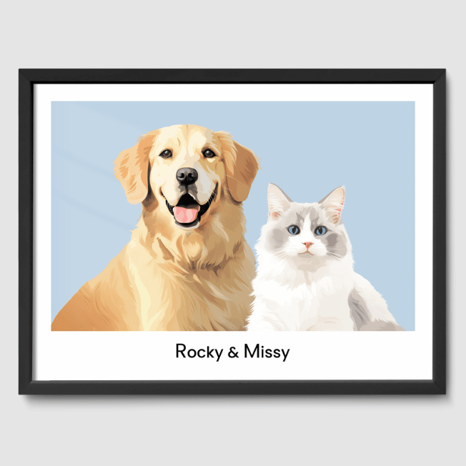 Modern 2 Pet Portrait  PetPortraits.com Baby Blue 12" x 16" Poster - Black Frame