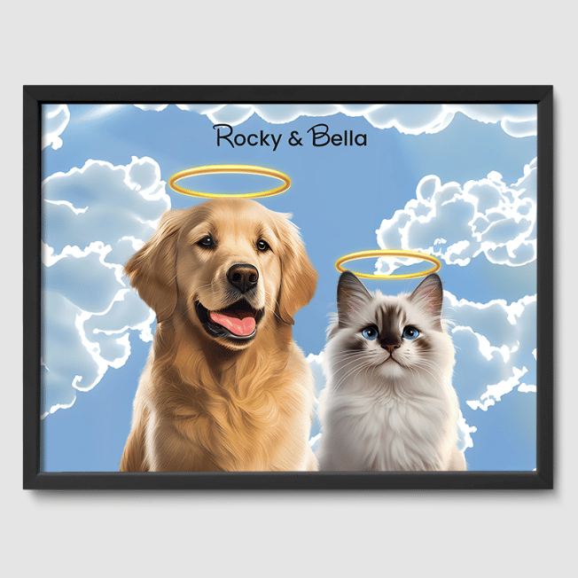 Modern Memorial Poster One, Two or Three Pets Poster Two 12"x16" Black