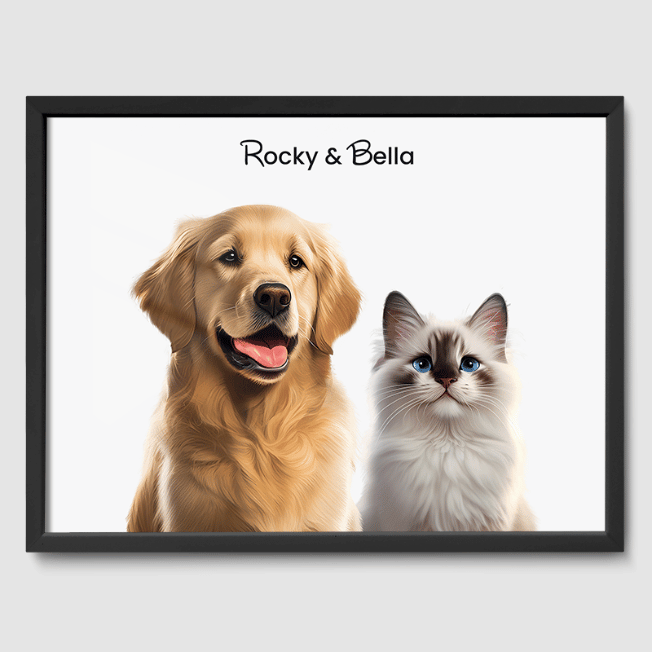 Modern Off White Poster One, Two or Three Pets Poster Two 12"x16" Black