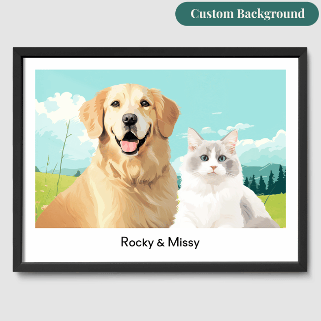 Modern 2 Pet Portrait  PetPortraits.com Custom 12" x 16" Poster - Black Frame