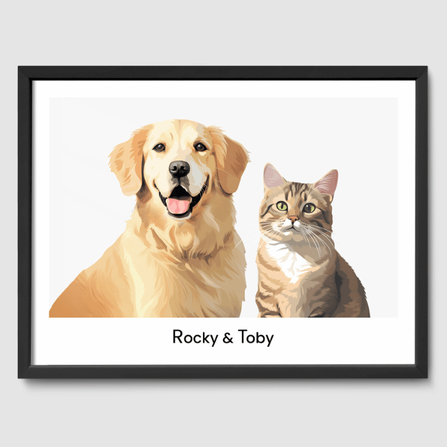 Modern 2 Pet Portrait  PetPortraits.com Off White 12" x 16" Poster - Black Frame