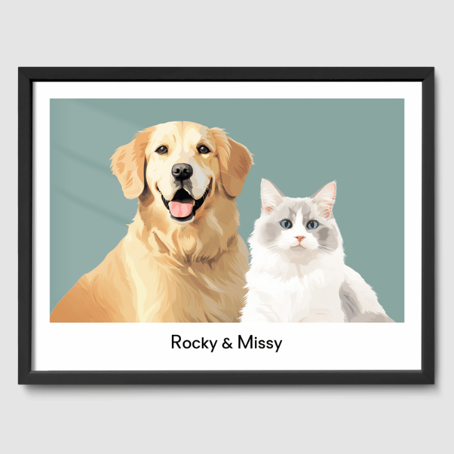 Modern 2 Pet Portrait  PetPortraits.com Sage Serenity 12" x 16" Poster - Black Frame