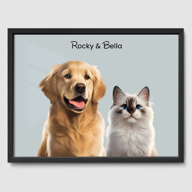 Modern Soft Silver Poster One, Two or Three Pets Poster Two 12"x16" Black