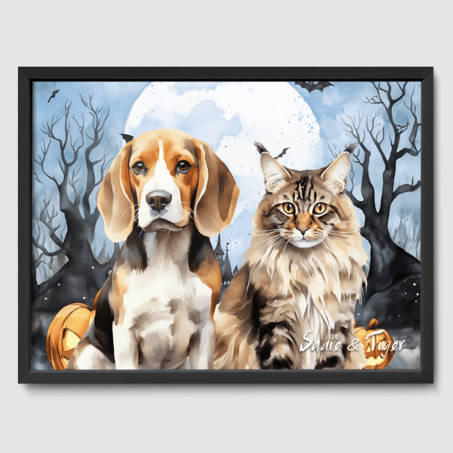 Watercolor 2 Pet Portrait  PetPortraits.com Custom 12" x 16" Poster - Black Frame