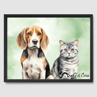 Watercolor Olive Aura Poster One, Two or Three Pets Poster Two 12"x16" Black