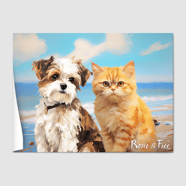 Classic Bright Beach Poster One, Two or Three Pets Poster Two 12"x16" Poster-Only