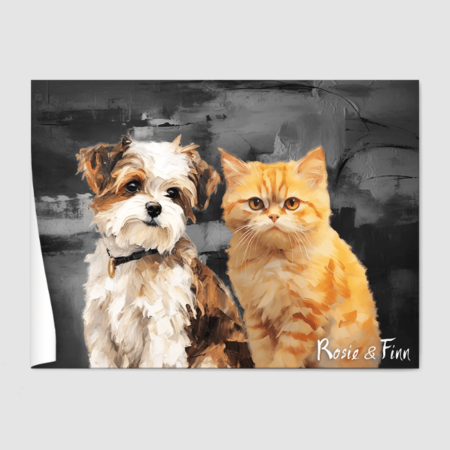 Classic Calm Charcoal Poster One, Two or Three Pets Poster Two 12"x16" Poster-Only