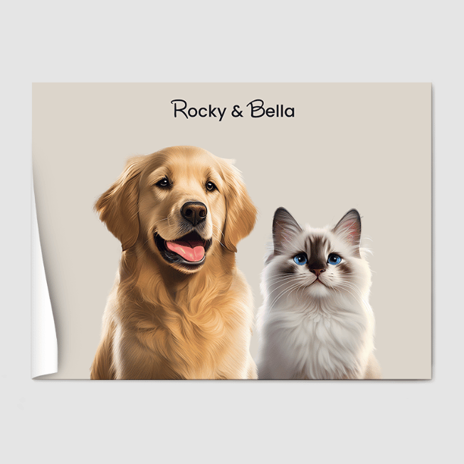 Modern Beige Bliss Poster One, Two or Three Pets Poster Two 12"x16" Poster-Only