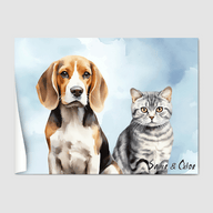 Watercolor Bright Blue Poster One, Two or Three Pets Poster Two 12"x16" Poster-Only