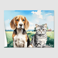 Watercolor Summer Meadow Poster One, Two or Three Pets Poster Two 12"x16" Poster-Only