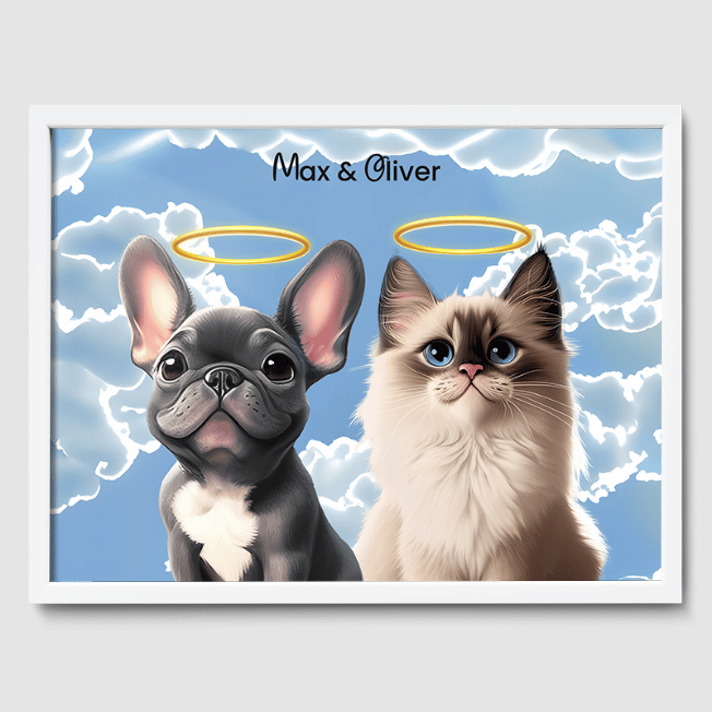 Cartoon Memorial Poster One, Two or Three Pets Poster Two 12"x16" White