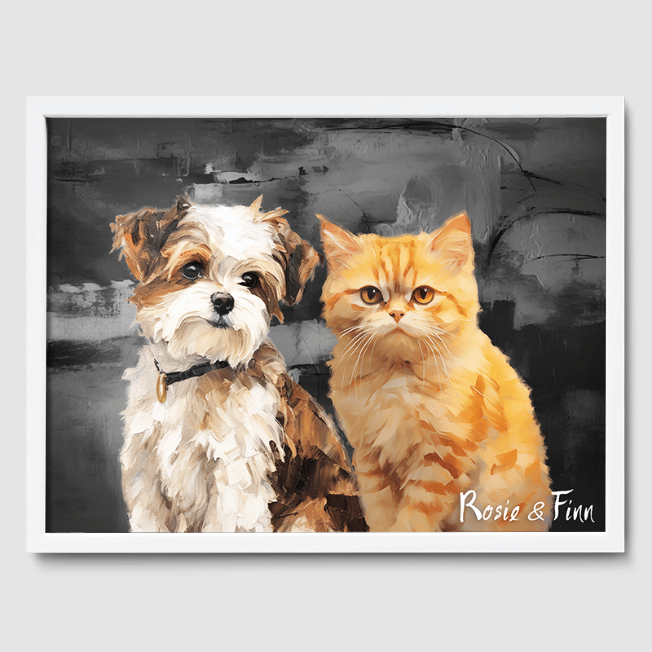 Classic Calm Charcoal Poster One, Two or Three Pets Poster Two 12"x16" White