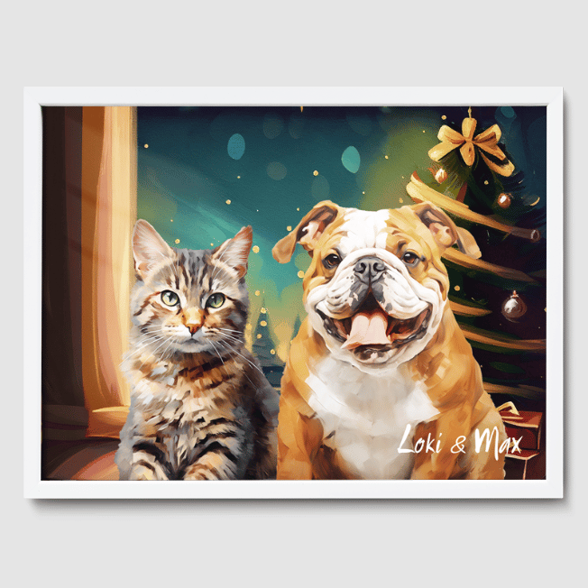 Classic 2 Pet Portrait  PetPortraits.com Christmas 12" x 16" Poster - White Frame