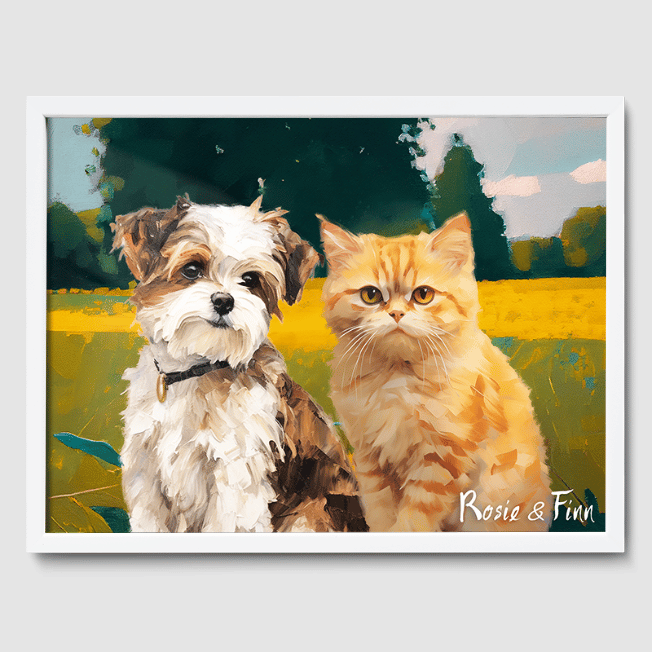 Classic 2 Pet Portrait  PetPortraits.com Golden Meadow 12" x 16" Poster - White Frame