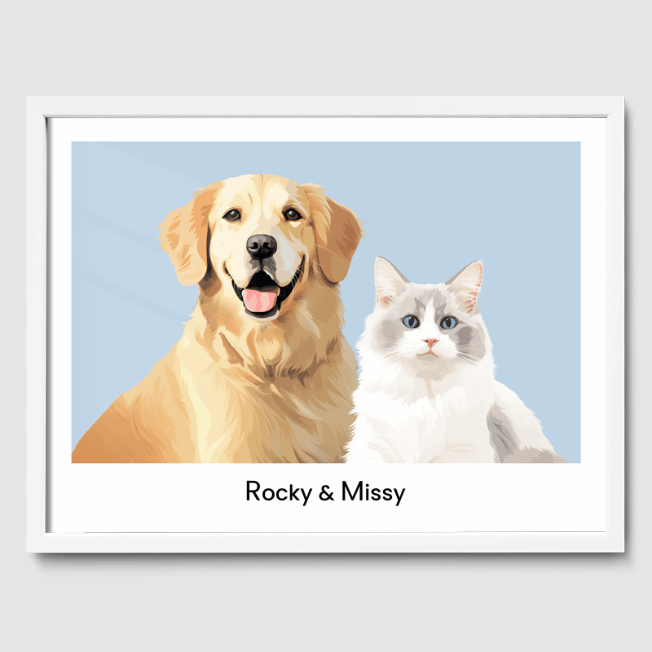 Modern 2 Pet Portrait  PetPortraits.com Baby Blue 12" x 16" Poster - White Frame