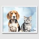 Watercolor Bright Blue Poster One, Two or Three Pets Poster Two 12"x16" White