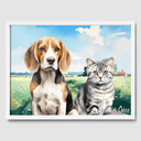 Watercolor Summer Meadow Poster One, Two or Three Pets Poster Two 12"x16" White