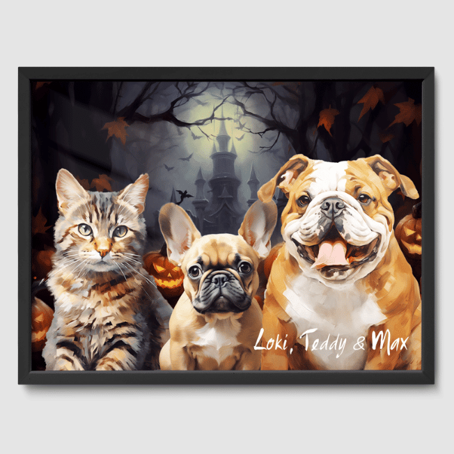 Classic 3 Pet Portrait  PetPortraits.com Custom 12" x 16" Poster - Black Frame