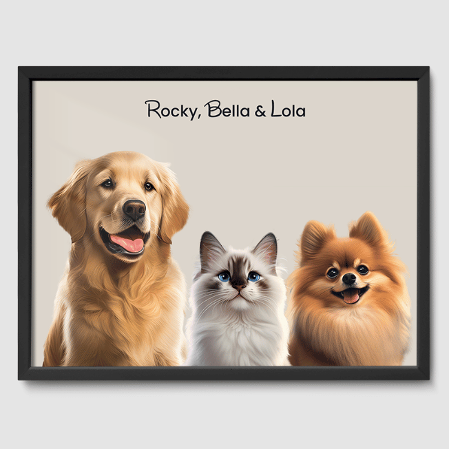 Modern Beige Bliss Poster One, Two or Three Pets Poster Three 12"x16" Black