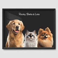 Modern Calm Charcoal Poster One, Two or Three Pets Poster Three 12"x16" Black