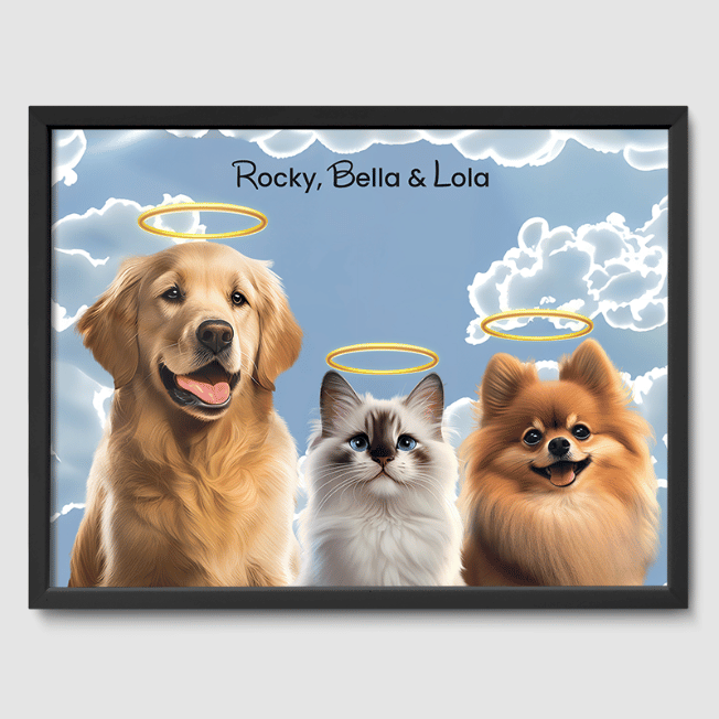 Modern Memorial Poster One, Two or Three Pets Poster Three 12"x16" Black