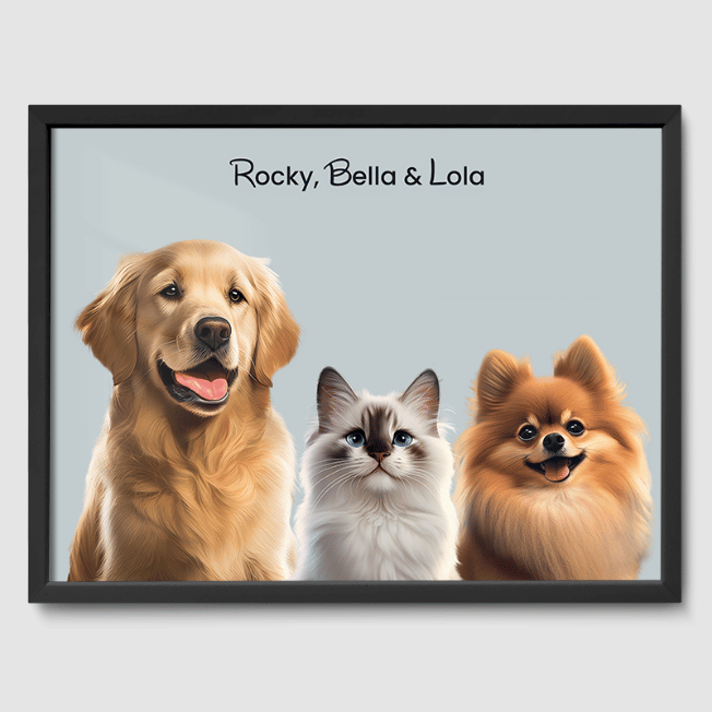 Modern Soft Silver Poster One, Two or Three Pets Poster Three 12"x16" Black