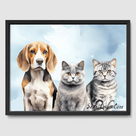 Watercolor Bright Blue Poster One, Two or Three Pets Poster Three 12"x16" Black