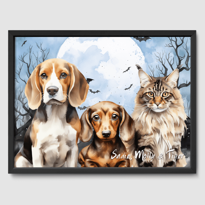 Watercolor 3 Pet Portrait  PetPortraits.com Custom 12" x 16" Poster - Black Frame