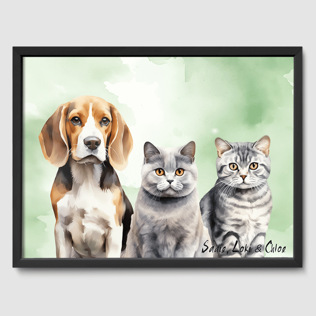Watercolor Olive Aura Poster One, Two or Three Pets Poster Three 12"x16" Black