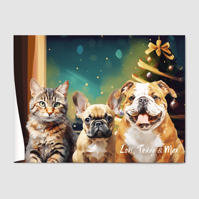 Classic 3 Pet Portrait  PetPortraits.com Christmas 12" x 16" Poster - Paper Only