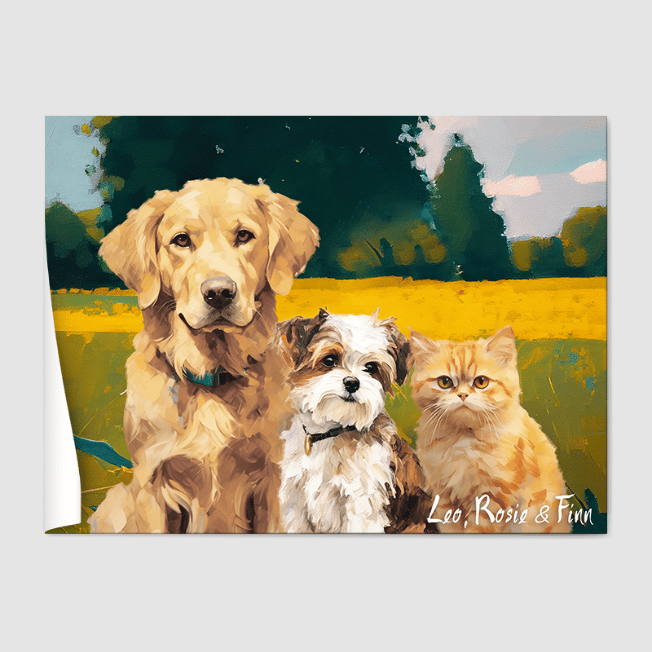 Classic Golden Meadow Poster One, Two or Three Pets Poster Three 12"x16" Poster-Only