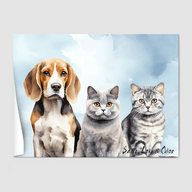 Watercolor Bright Blue Poster One, Two or Three Pets Poster Three 12"x16" Poster-Only