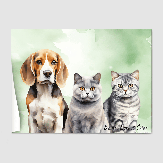 Watercolor Olive Aura Poster One, Two or Three Pets Poster Three 12"x16" Poster-Only