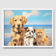 Classic Bright Beach Poster One, Two or Three Pets Poster Three 12"x16" White