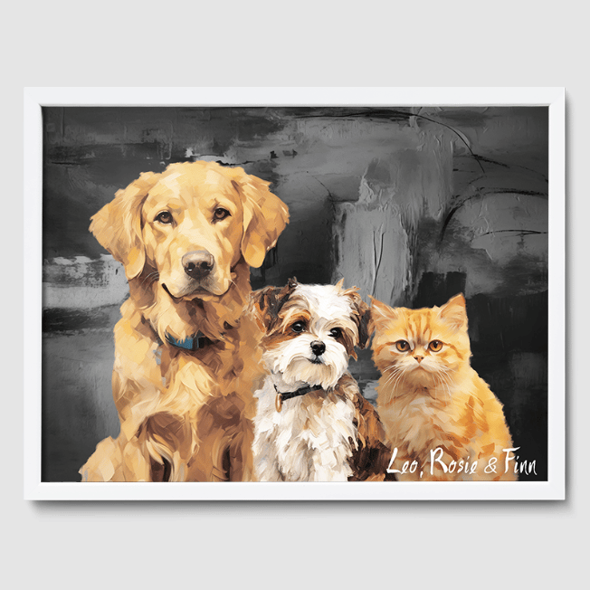 Classic Calm Charcoal Poster One, Two or Three Pets Poster Three 12"x16" White