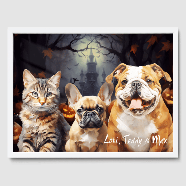 Classic 3 Pet Portrait  PetPortraits.com Custom 12" x 16" Poster - White Frame