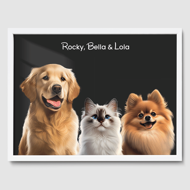 Modern Calm Charcoal Poster One, Two or Three Pets Poster Three 12"x16" White