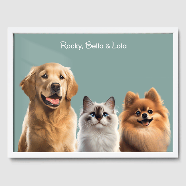 Modern Sage Serenity Poster One, Two or Three Pets Poster Three 12"x16" White
