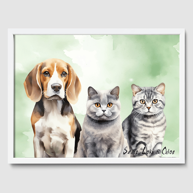 Watercolor Olive Aura Poster One, Two or Three Pets Poster Three 12"x16" White