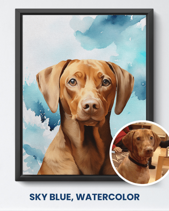 Sky Blue watercolor portrait of a brown dog