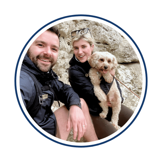 Founders Thomas and Olivia with Leo the Cavapoo