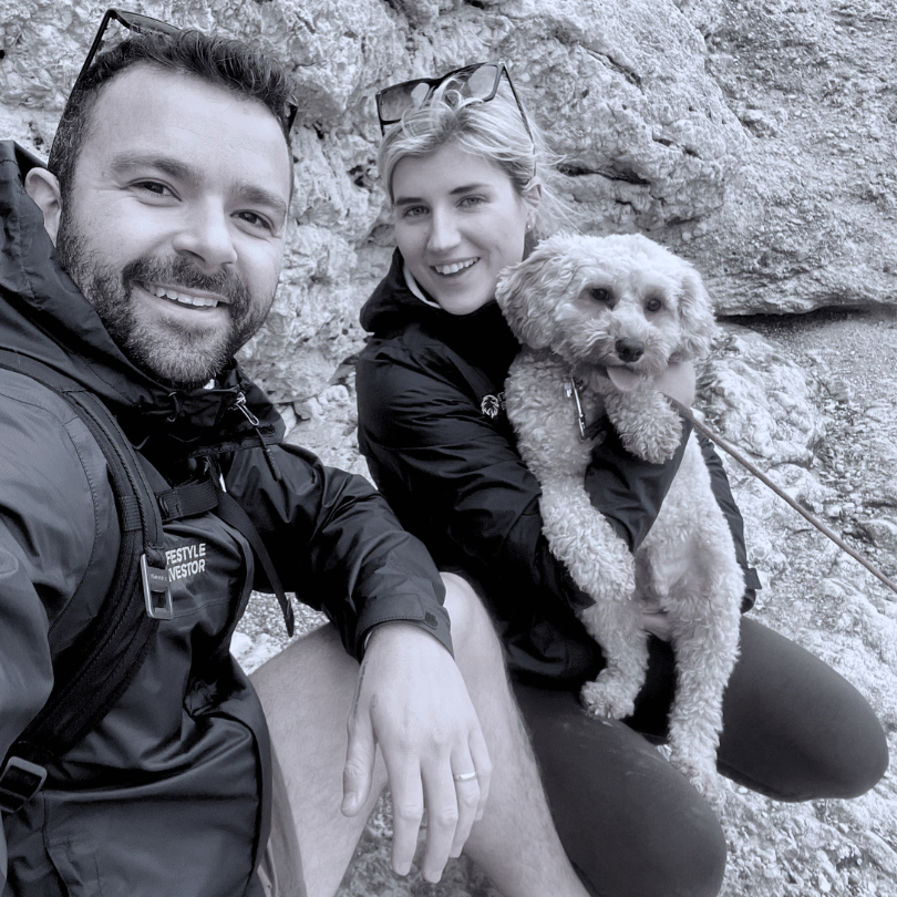Founders Thomas and Olivia with Leo the Cavapoo