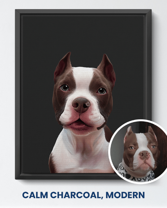 Calm Charcoal modern portrait of a brown and white dog